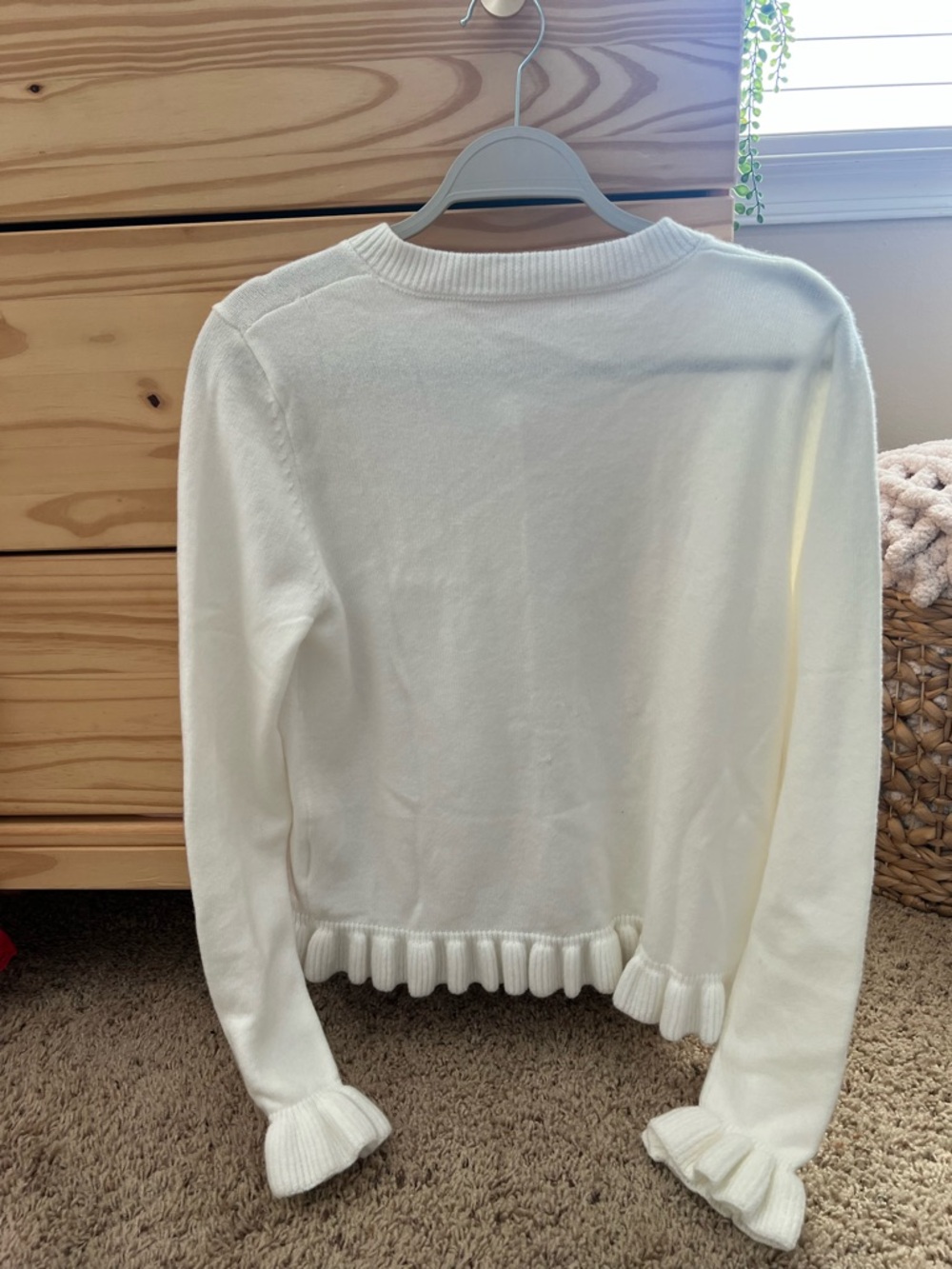 White Ruffle Trim Button-Up Cardigan - Picture 2 of 2